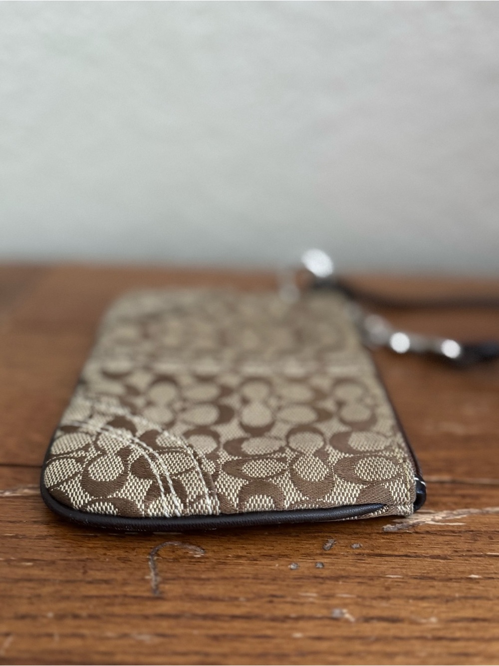 Coach Signature Wristlet Brown Canvas Leather Trim Y2K Mini Pouch Purse Jacquard - Picture 5 of 7